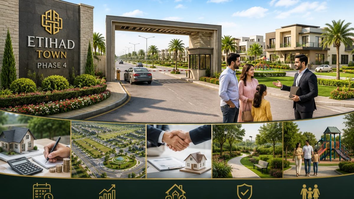 Etihad Town Phase 4 payment plan – residential plot sizes, installment schedule, and Lahore location map