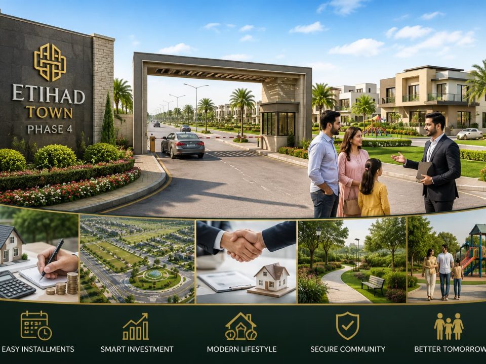 Etihad Town Phase 4 payment plan – residential plot sizes, installment schedule, and Lahore location map